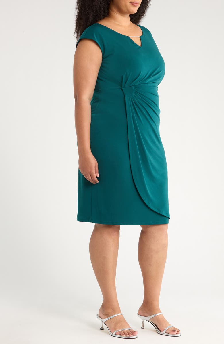 Connected Apparel Ruched Faux Wrap Cocktail Dress, Alternate, color, Deep Spruce