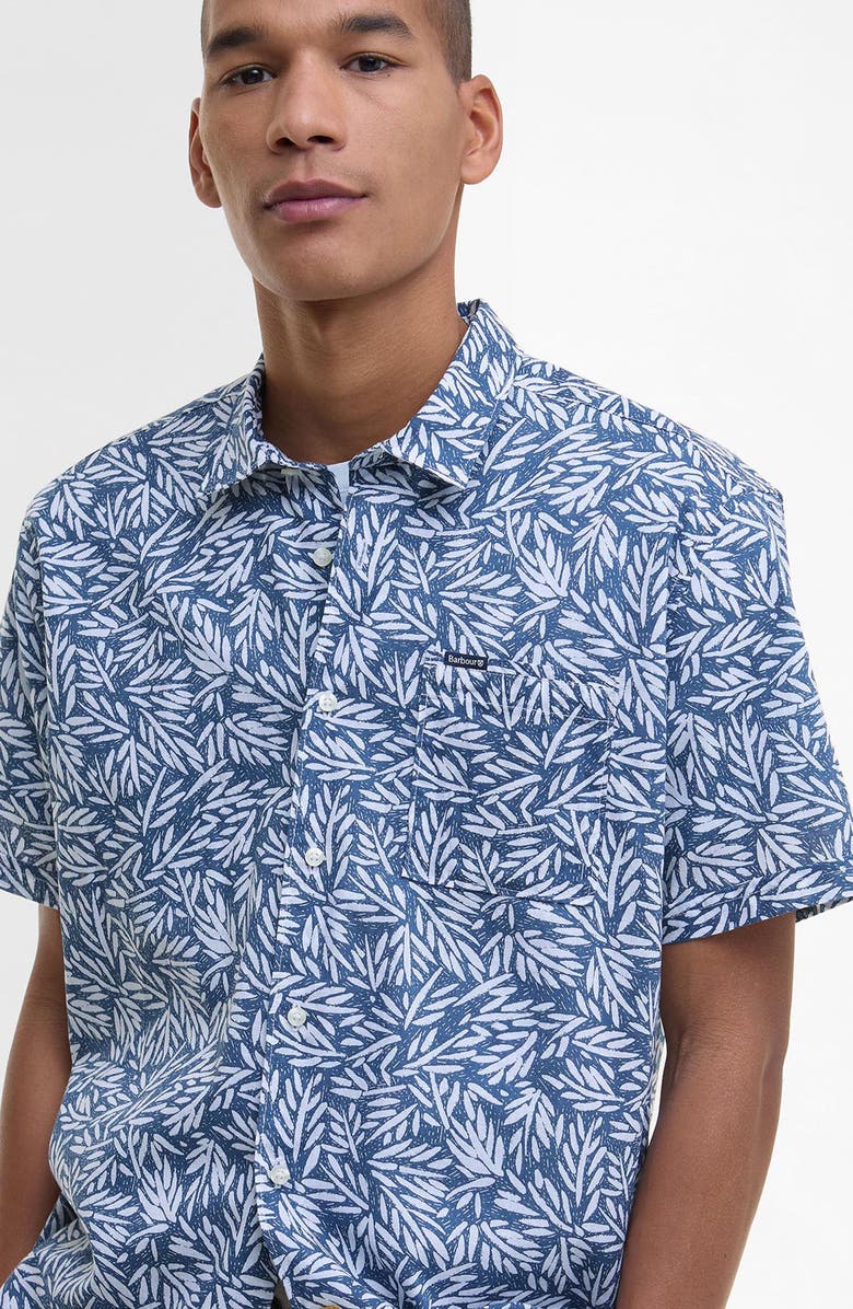 Barbour Jackstone Leaf Print Short Sleeve Cotton Button-Up Shirt, Alternate, color, Dark Denim