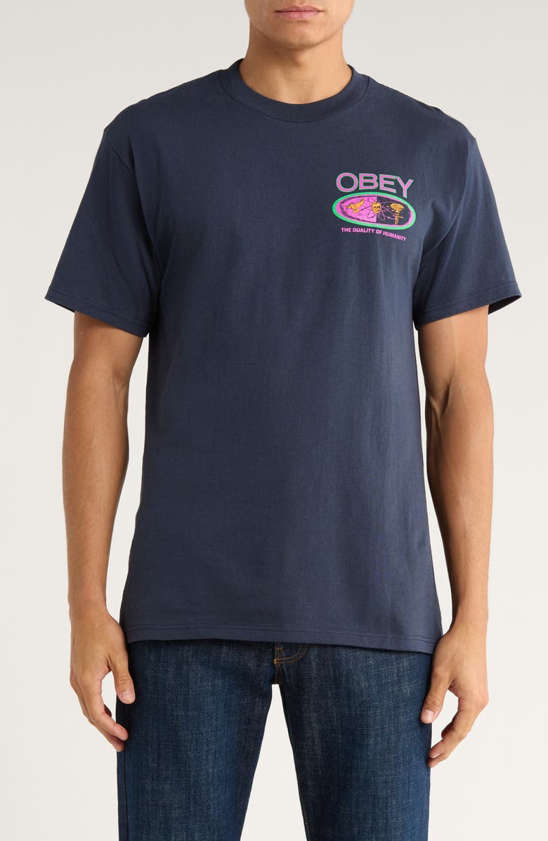 Obey Duality of Humanity Graphic T-Shirt, Main, color, Navy
