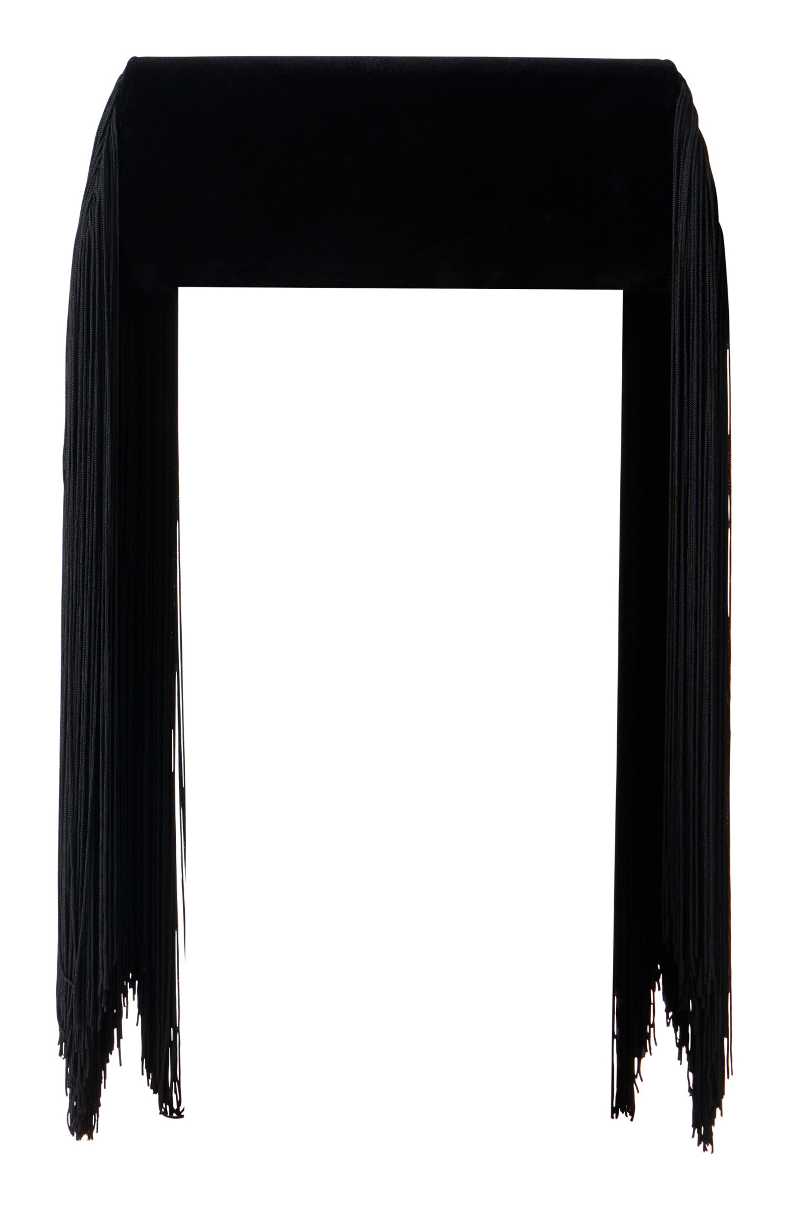 Small Anouk Fringe Velvet Trapezoid Clutch, Alternate, color, BLACK