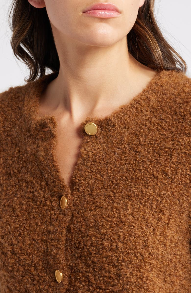 FRAME Patch Pocket Bouclé Cardigan, Alternate, color, Camel