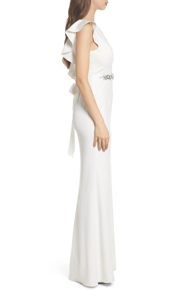 Adrianna Papell Ruffle Back Belted Gown, Alternate, color,