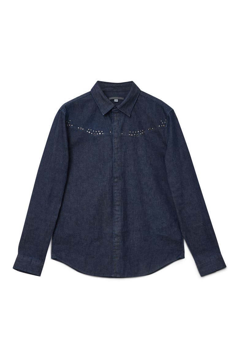 Studded Western Denim Snap-Up Shirt, Alternate, color, LAKE BLUE