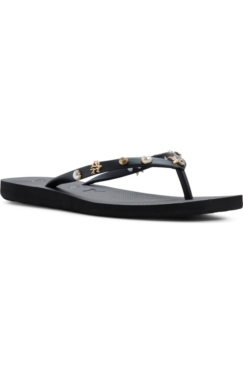 Roxy Hema Shell Stud Flip Flop, Main, color, Black