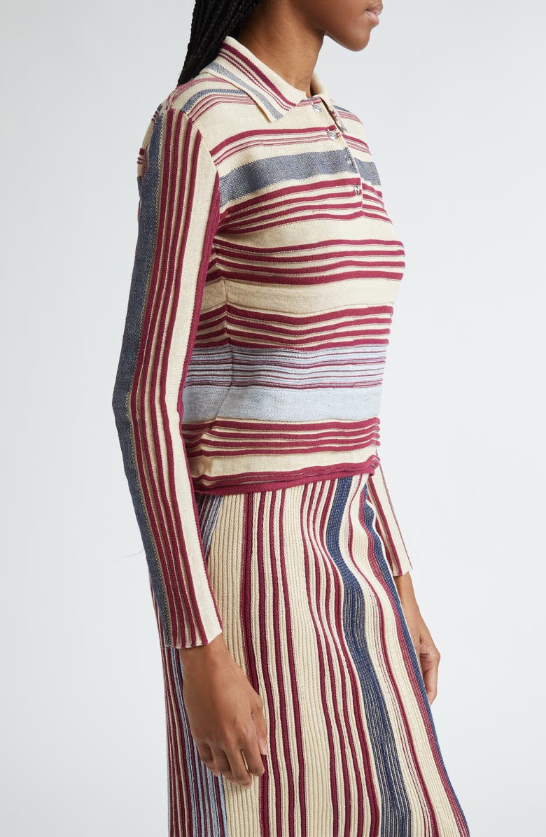 Bottega Veneta Mixed Stripe Linen Blend Polo Sweater, Alternate, color, 