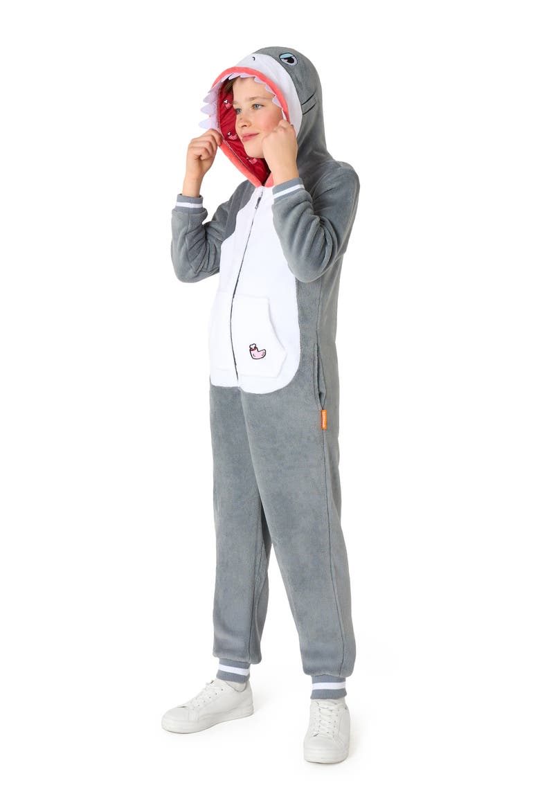 Kids' Shark One Piece Hooded Jumpsuit, Alternate, color, GREY