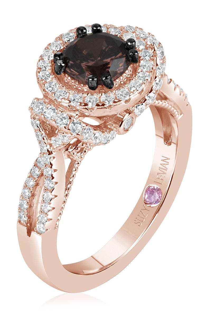 SUZY LEVIAN 14K Rose Gold Plated Sterling Silver Two-Tone Chocolate & White CZ Ring, Main, color, 