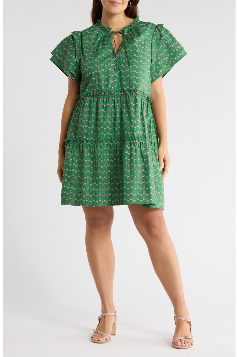 Isha Floral Print Tiered Minidress, Main, color, KELLY-PINK