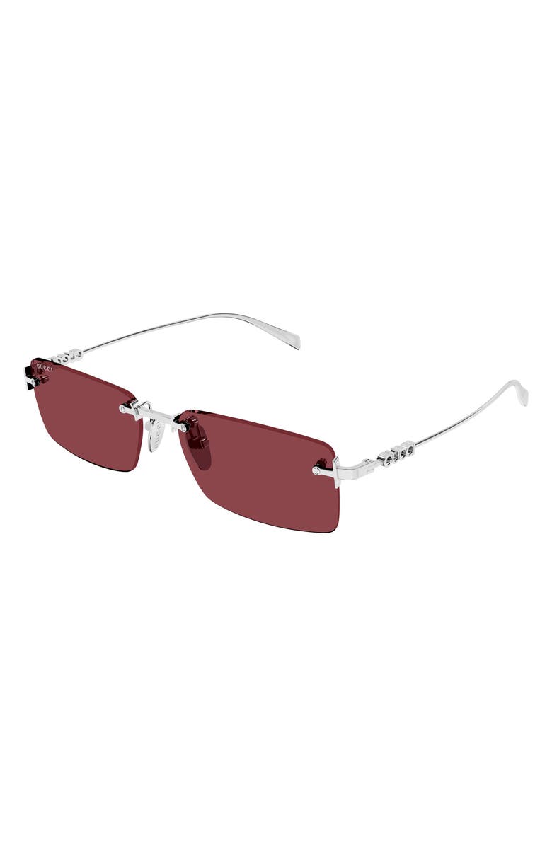 Gucci 56mm Rectangular Sunglasses, Alternate, color, Silver/ Red Lens