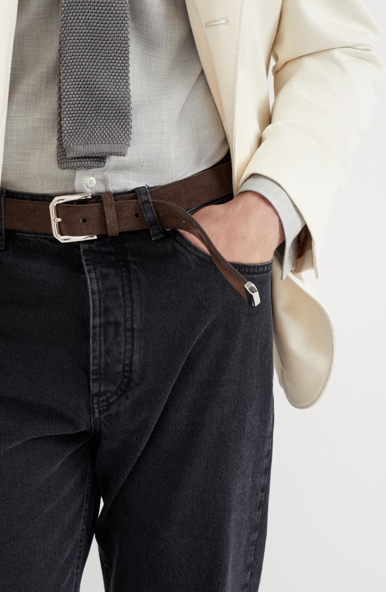 Brunello Cucinelli Reversed leather belt with square buckle and tip, Alternate, color, 