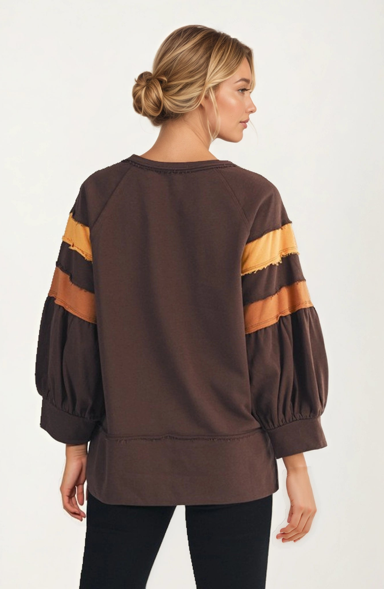 Knit and Lounge Relaxed Statement Sleeve Stripe Crewneck Top, Alternate, color, 