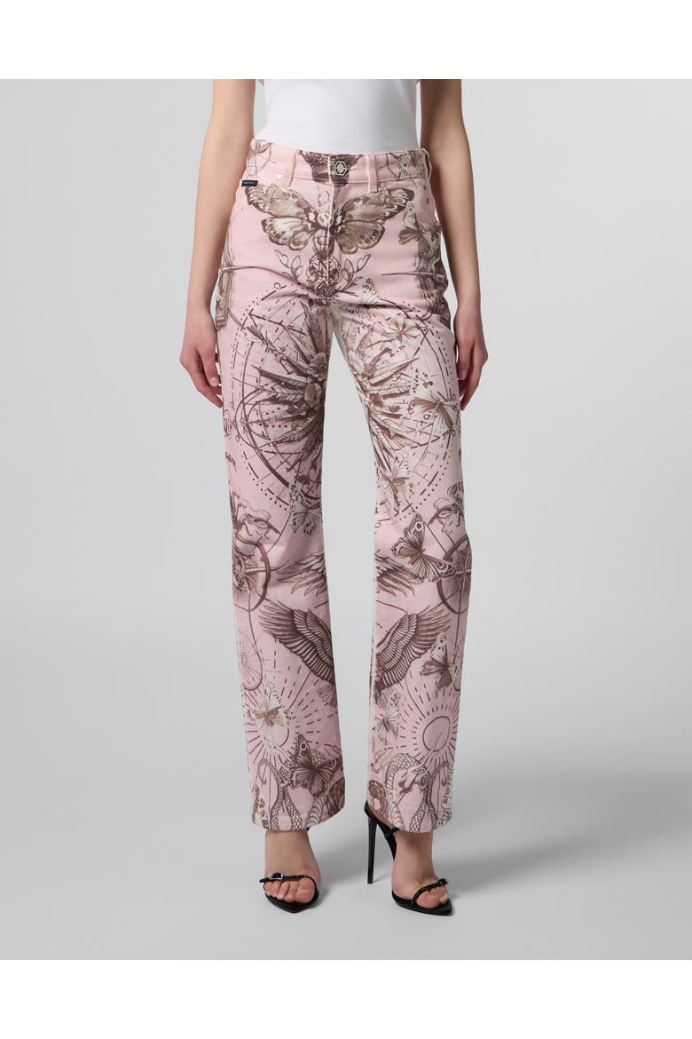 Straight Cut Jeans Butterfly Tattoo Women, Main, color, white/rose