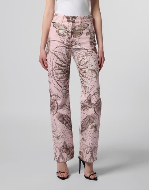 Straight Cut Jeans Butterfly Tattoo Women
