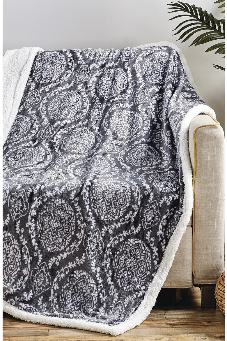 Gracey Reversible Faux Shearling Throw Blanket, Main, color, NAVY