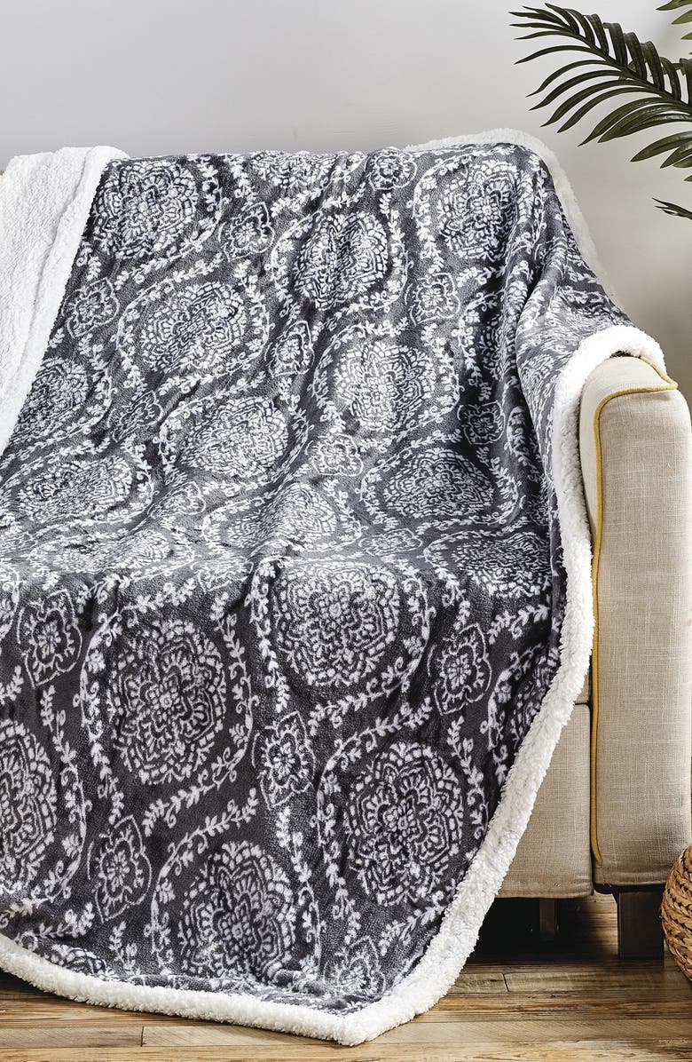 Luxury Home Gracey Reversible Faux Shearling Throw Blanket, Main, color, Navy