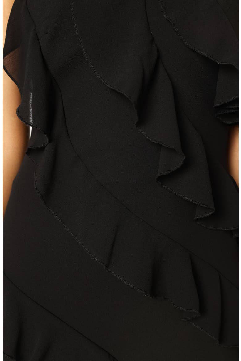 Ciao Ruffle Chiffon Gown, Alternate, color, BLACK