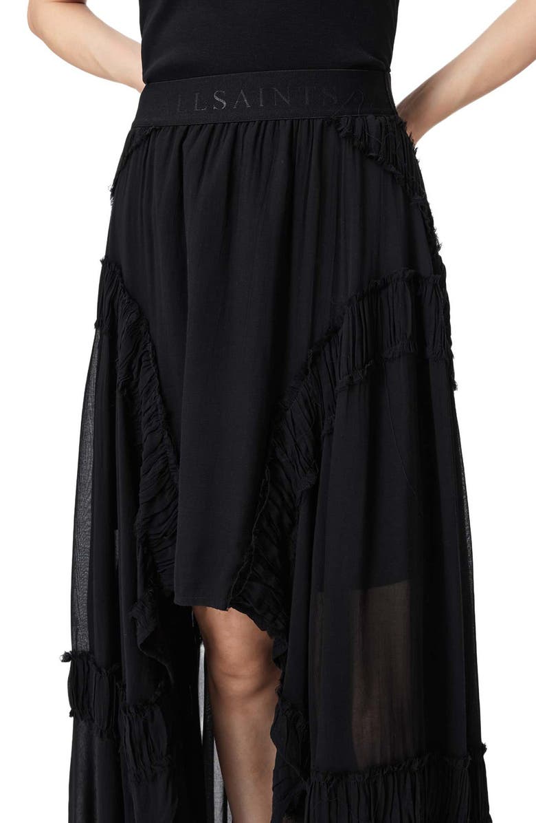 AllSaints Dorina Ruffle High-Low Skirt, Alternate, color, Black