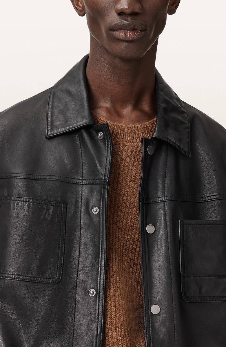 AllSaints Saxon Leather Jacket, Alternate, color, Black