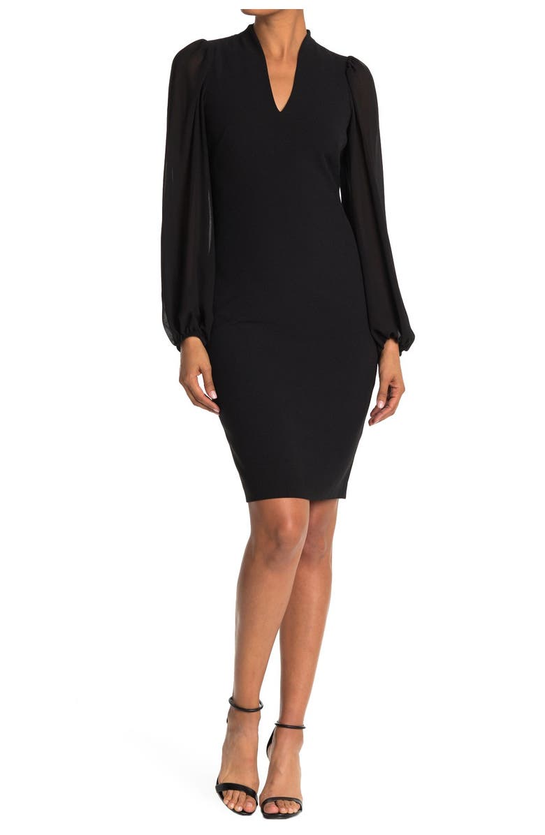 Vince Camuto Chiffon Long Sleeve Crepe Dress, Main, color,