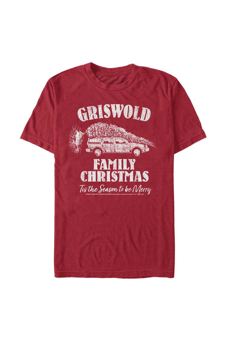 Men's National Lampoon's Christmas Vacation Griswold Distressed Logo  Graphic T-Shirt, Main, color, Cardinal