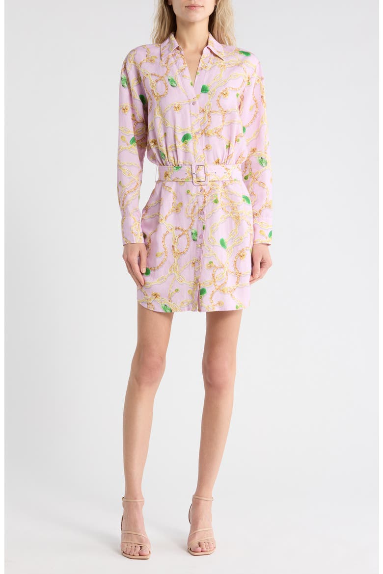 Demie Linen Blend Mini Shirtdress, Main, color, PALE ORCHID MULTI JADE CHAIN