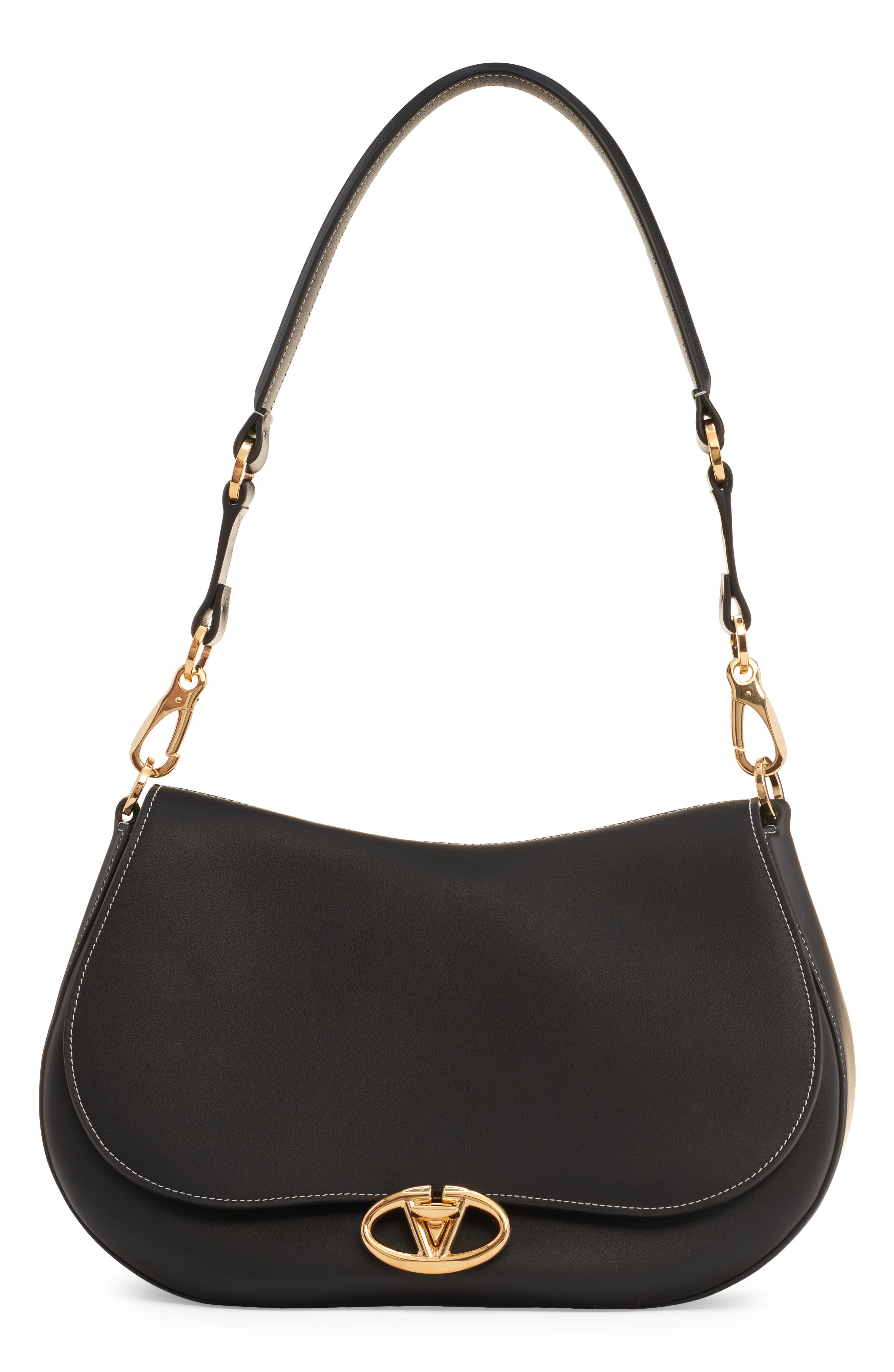 Valentino Garavani Small VLOGO Leather Saddle Shoulder Bag, Main, color, 