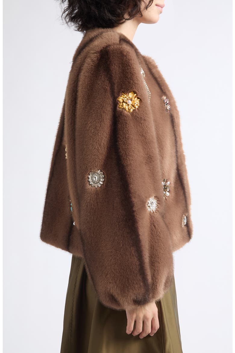 Benson Jewel Cluster Faux Fur Coat, Alternate, color, TAUPE