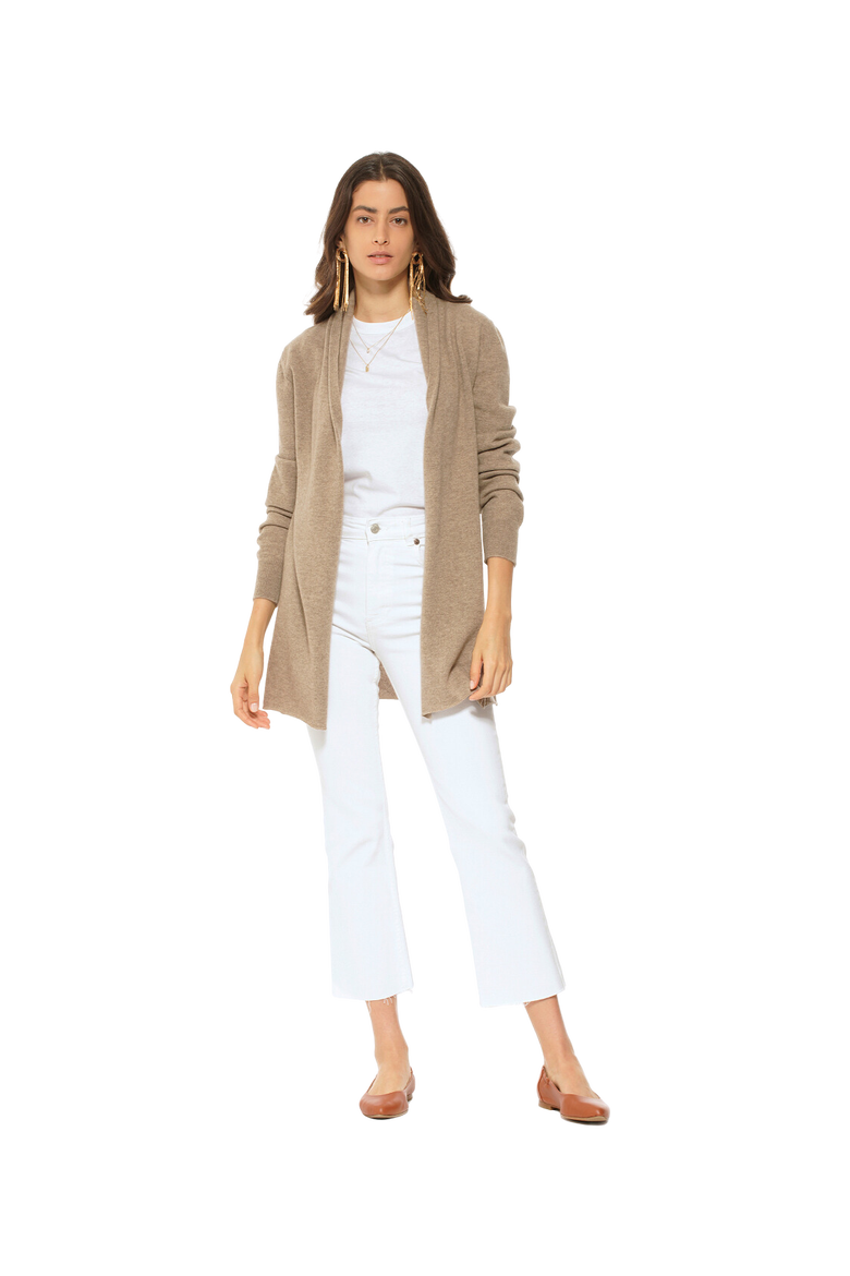 Long Open Front Pure Cashmere Cardigan, Alternate, color, Taupe