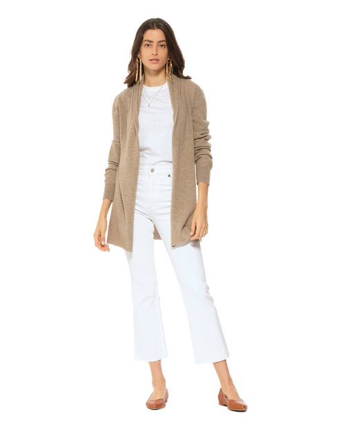 Monticelli Cashmere Long Open Front Pure Cashmere Cardigan In Brown