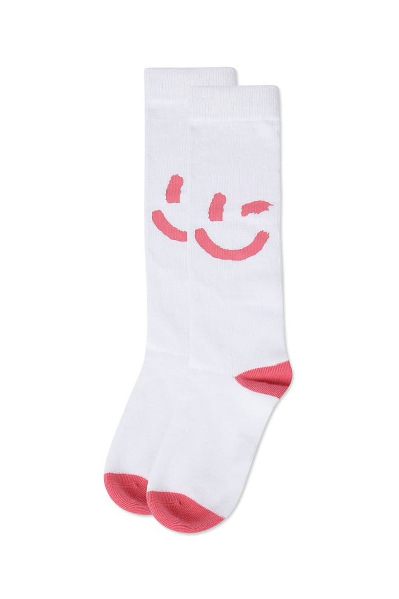 Air Brush Winking Smiley Knee High Sock, Alternate, color, Pink Lemonade