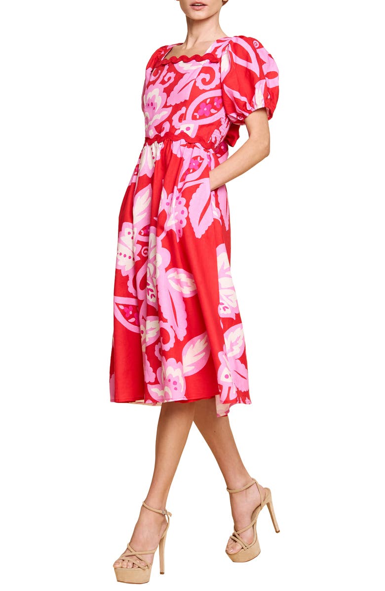 CIEBON Mitizi Puff Sleeve Midi Dress, Alternate, color,