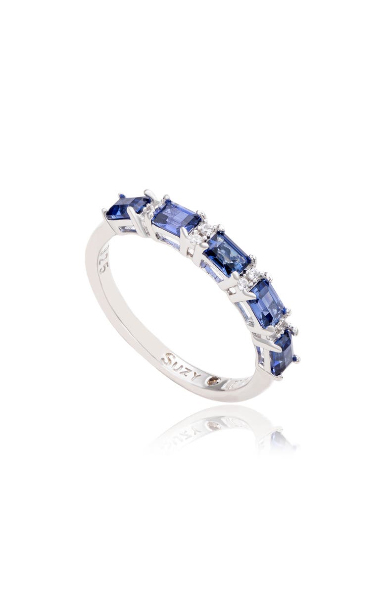 SUZY LEVIAN Sterling Silver Sapphire & Lab Grown White Sapphire & Diamond Accent Half Band Ring, Alternate, color, Blue