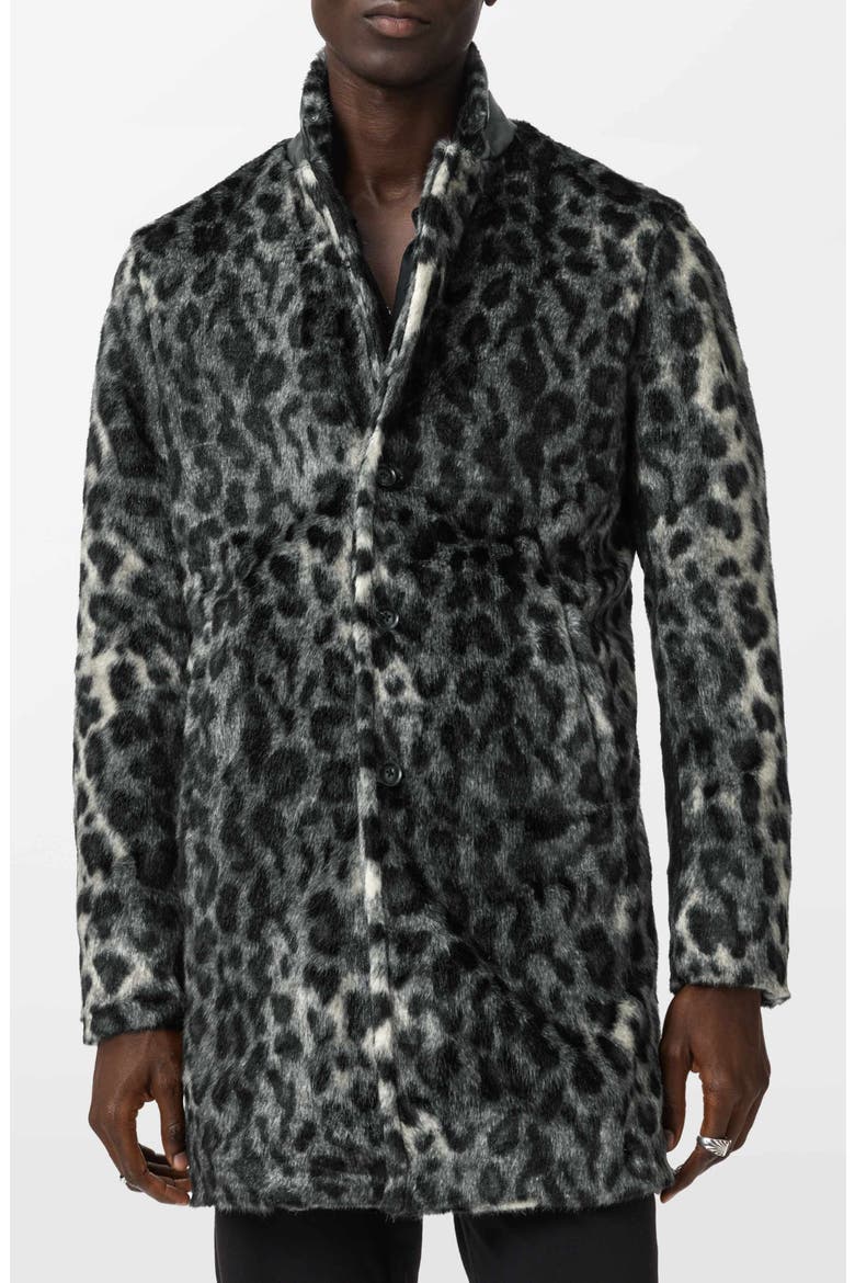 Templeton Leopard Print Faux Fur Topcoat, Main, color, DEEP CHARCOAL