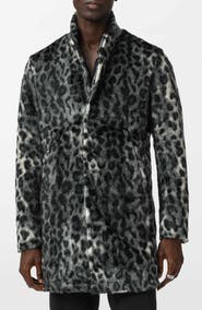 John Varvatos Templeton Leopard Print Faux Fur Topcoat