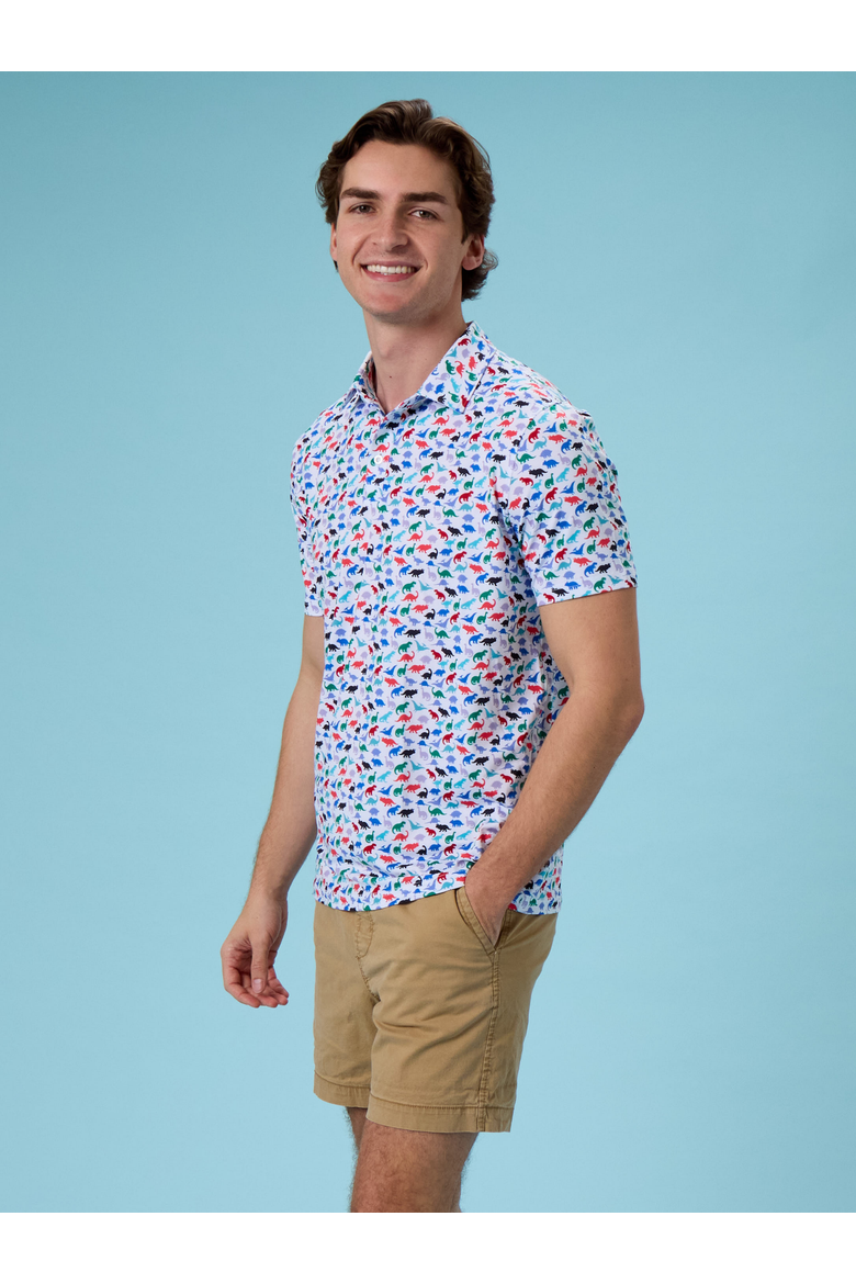 Knit Short Sleeve Performance Polo, Alternate, color, Dino Roar