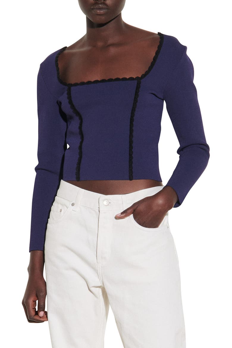 Crop Square Neck Sweater, Main, color, NAVY BLUE