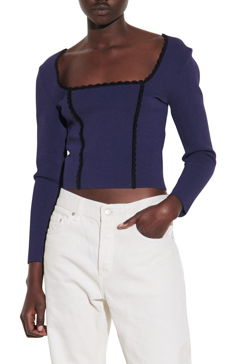 SANDRO Crop Square Neck Sweater, Main, color,