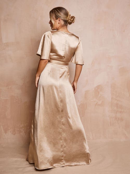 Six Stories Wrap Tie Satin Bridesmaid Dress In Neutral