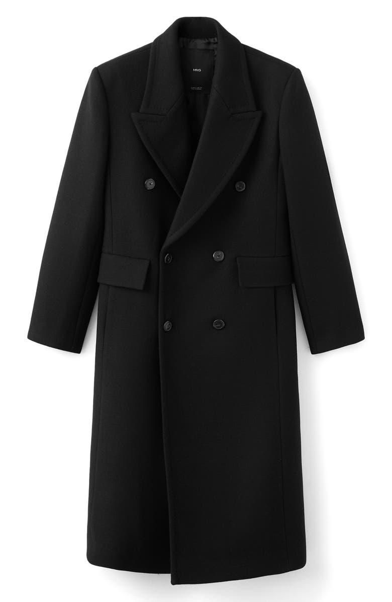 MANGO Double Breasted Wool Blend Coat, Main, color, Black
