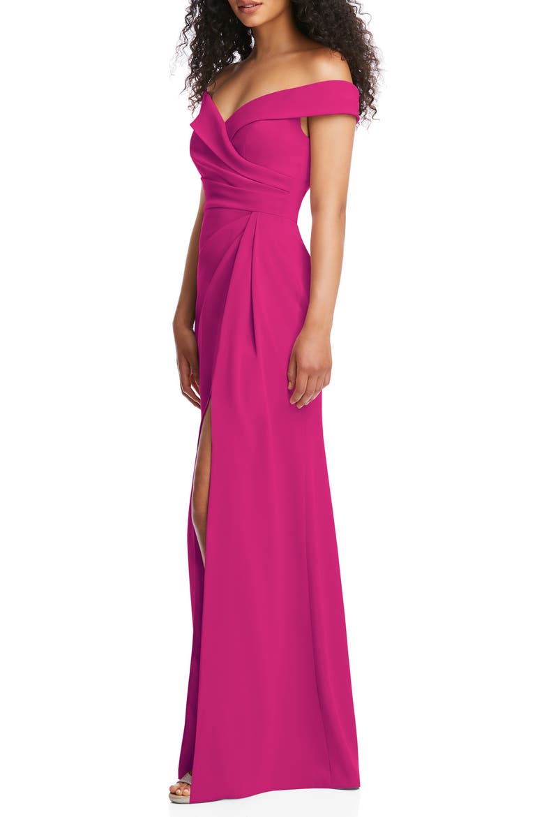Off the Shoulder Crepe Gown, Alternate, color, THINK PINK