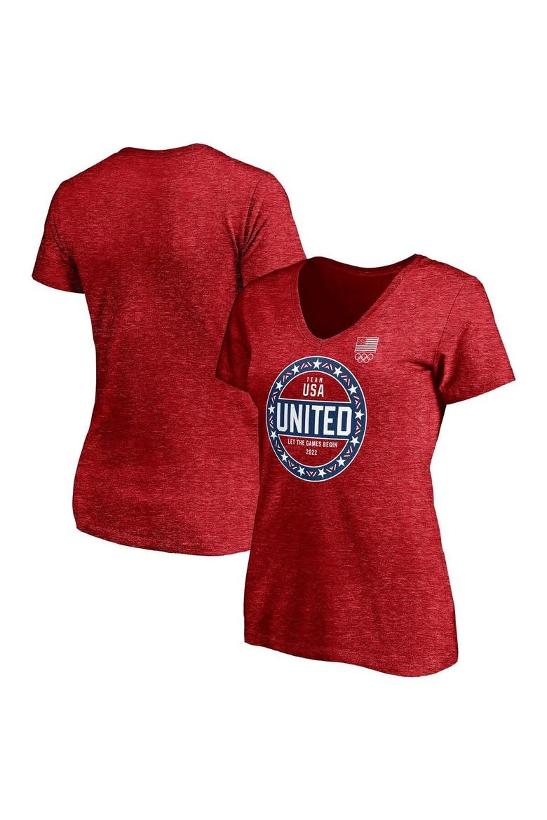 Women's Fanatics Branded Heathered Red Team USA 2022 Winter Olympics Circle Star Tri-Blend V-Neck T-Shirt, Main, color, Heather Red