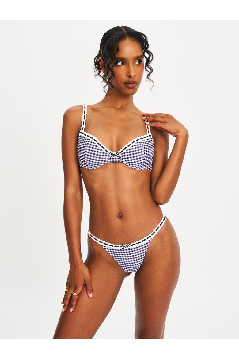 Genevia Gingham Lace Decoration Bikini Bottom, Alternate, color, Black