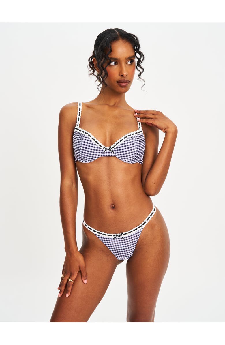 Miss Circle Genevia Gingham Lace Decoration Bikini Bottom, Alternate, color, Black