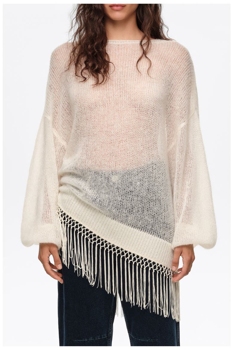Mohair Sweater with Fringe Hem, Main, color, IVORY