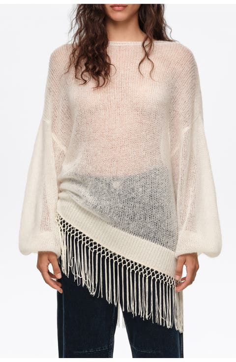 Mohair Sweater with Fringe Hem