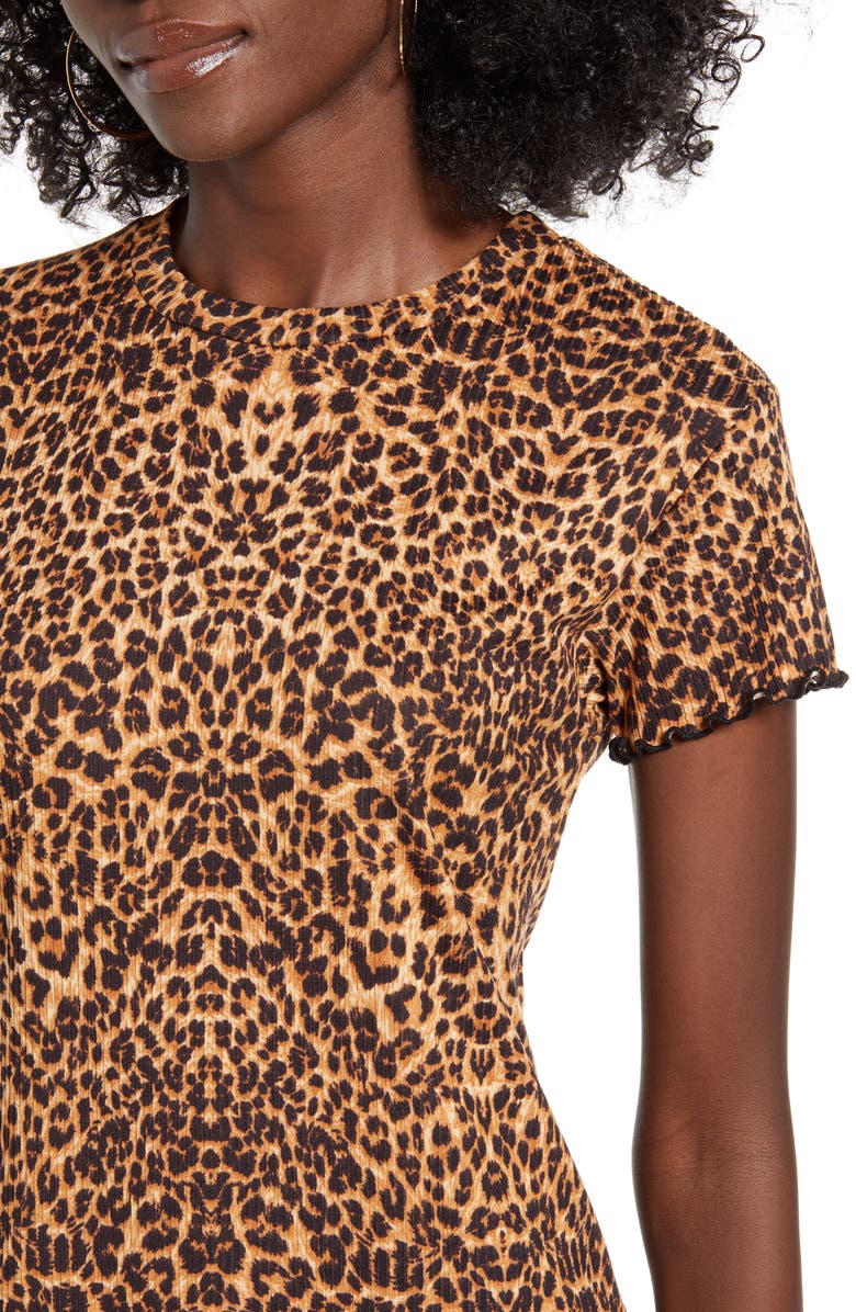 Good Luck Gem Leopard Print Rib Minidress, Alternate, color, 