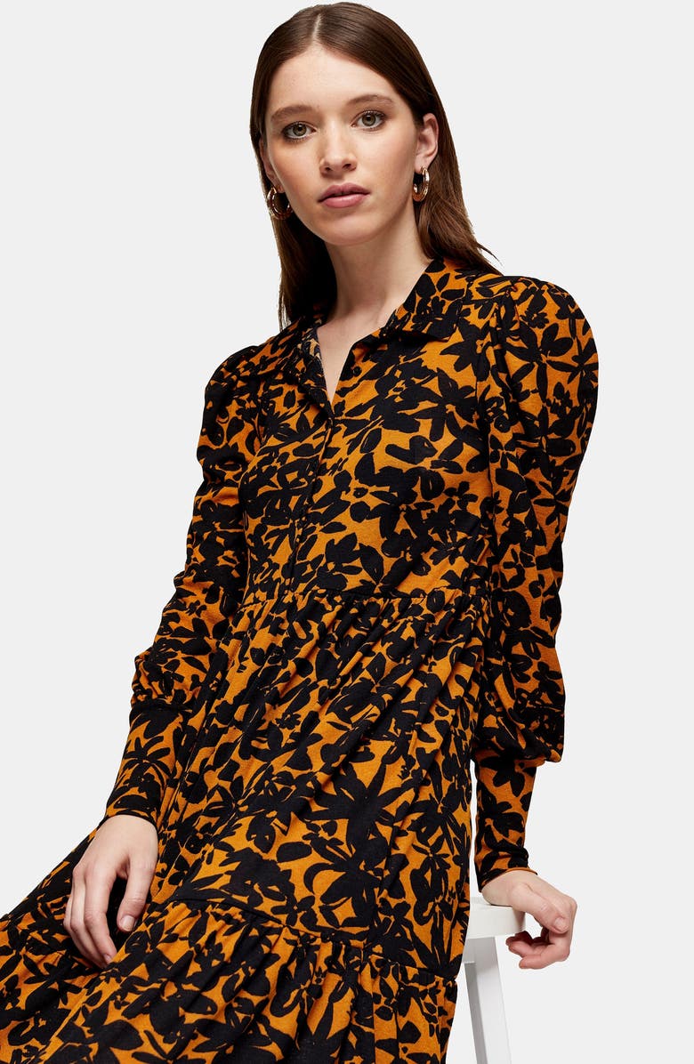 Topshop Floral Print Long Sleeve Maxi Shirtdress, Alternate, color, 