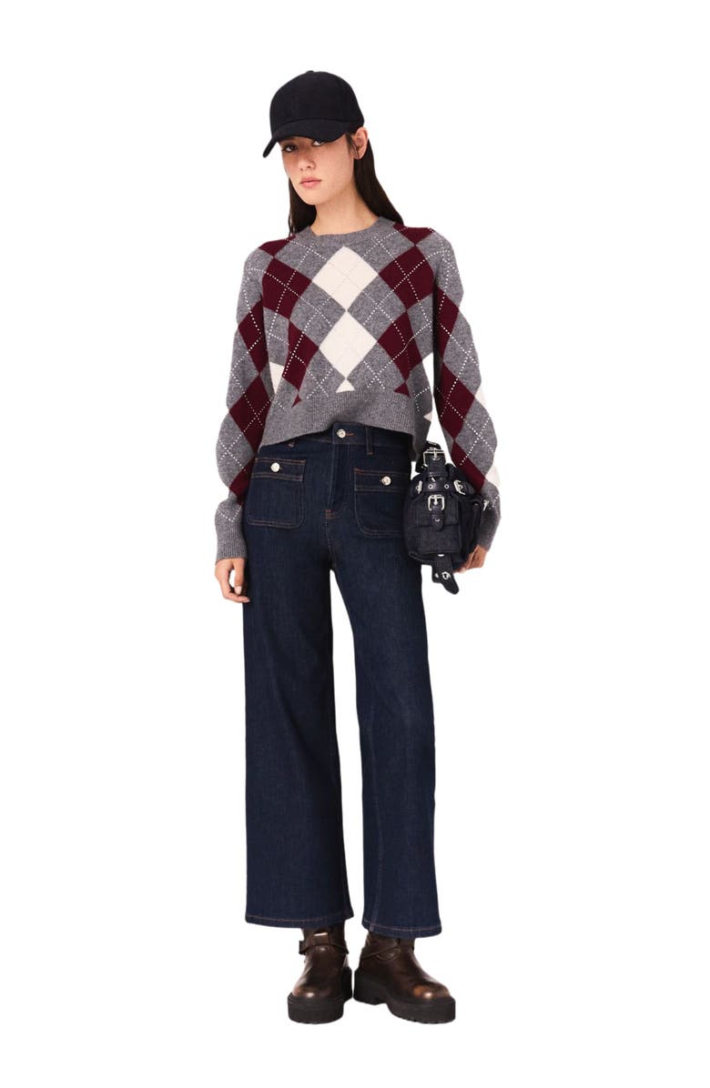 maje Argyle crop sweater, Main, color,