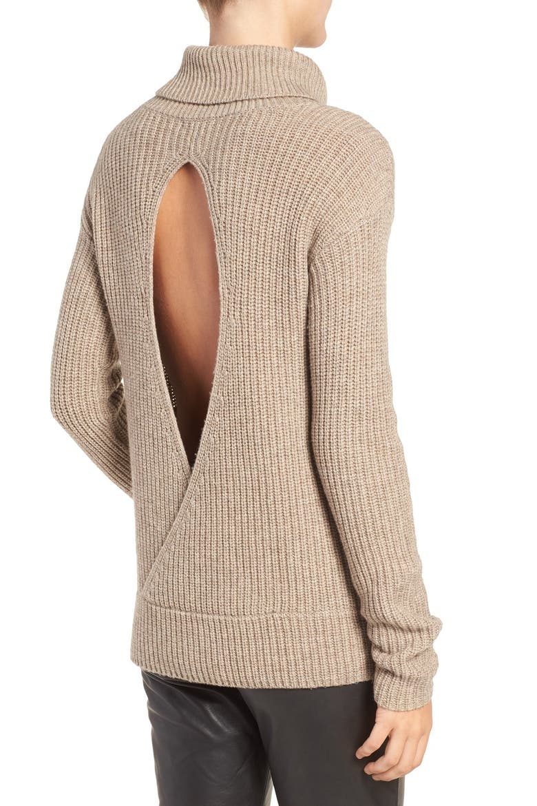 Olivia Palermo + Chelsea28 Open Back Wool & Cashmere Turtleneck Sweater, Main, color, TAN PORTOBELLO HEATHER