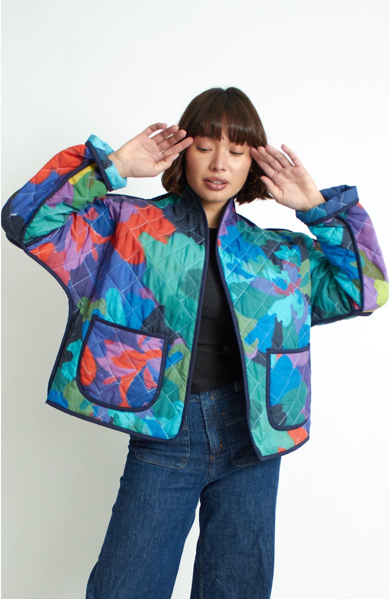 Florencia Davalos Marcia Reversible Jacket, Alternate, color, Floral Camo Blue And Green